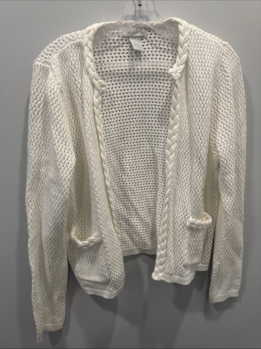 Design History Cream Open-Knit Braided-Trim Cardigan